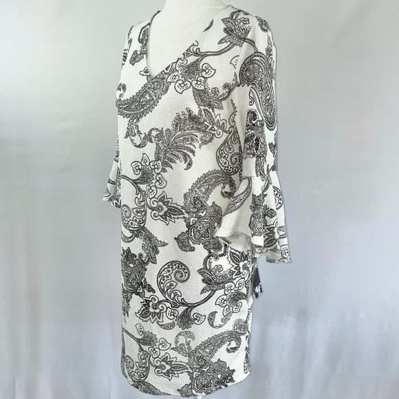 New w/ Defect MSK Petite Paisley Print Textured Knit Bell Sleeve Dress - Picture 12 of 16